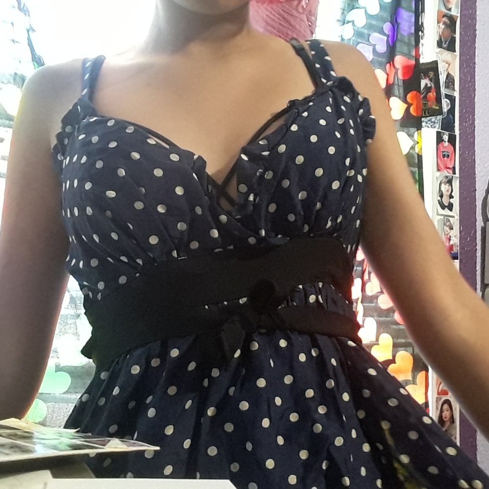 Polka dot navy blue dress